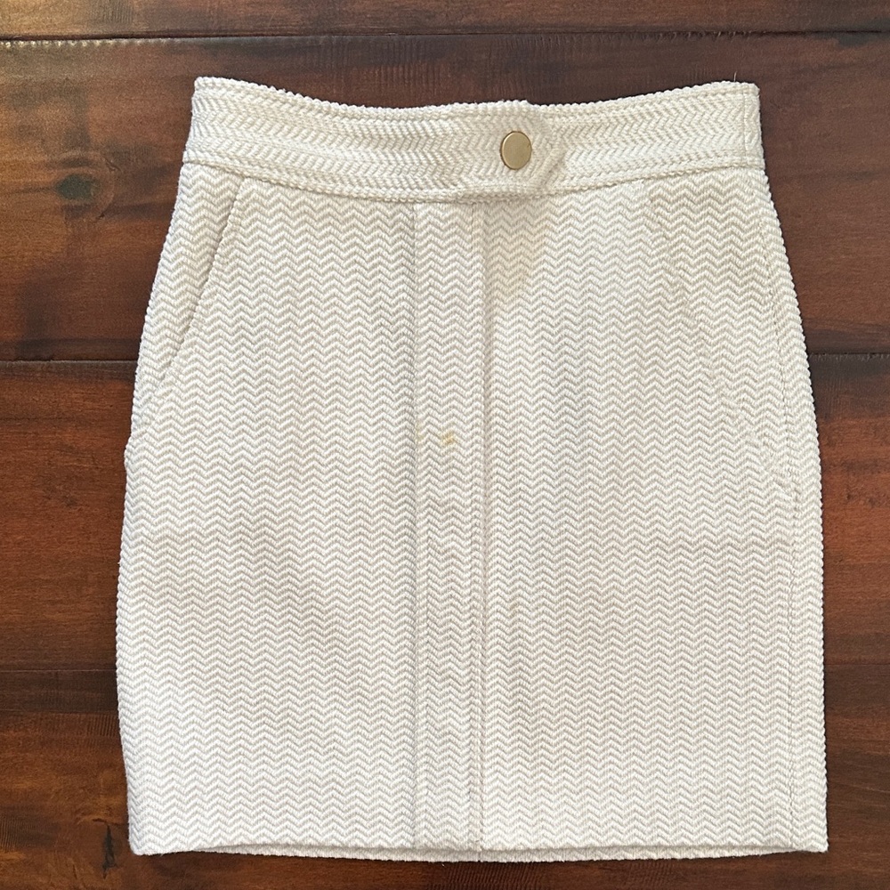 Maje Cream Pencil Skirt with Gold Button